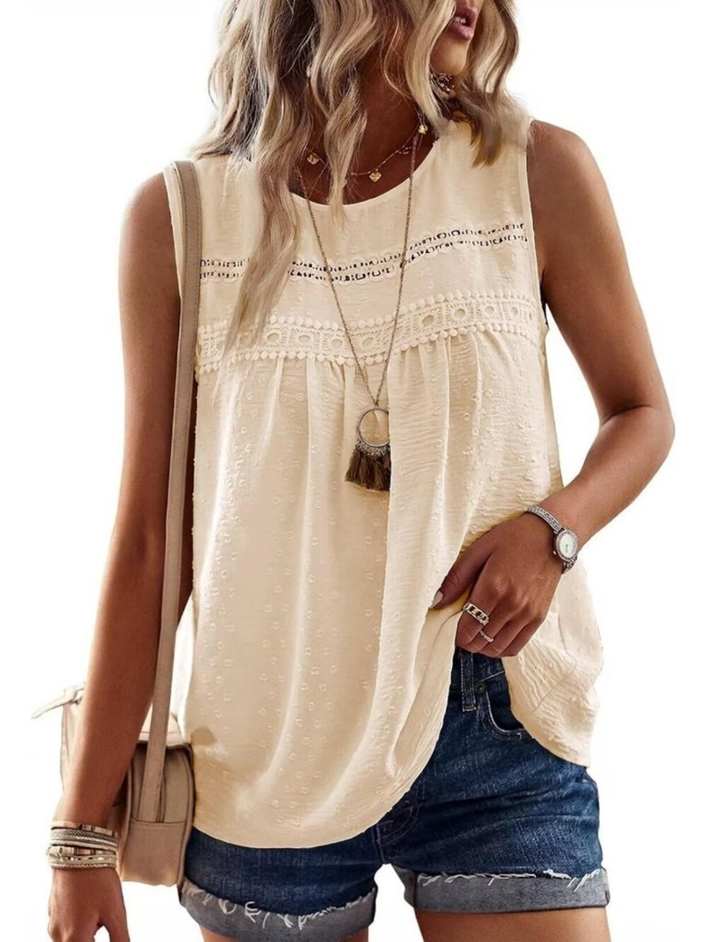 Flowy Boho Tank Top for Women - Cute Swiss Dots Sleeveless Shirt